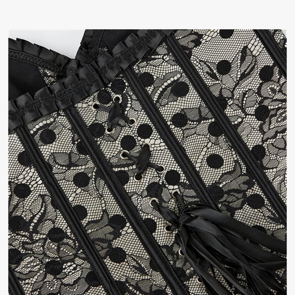 Elegant Black Polka Dot Lace Corset Bustier Shapewear. Size 4XL. - Picture 7 of 9